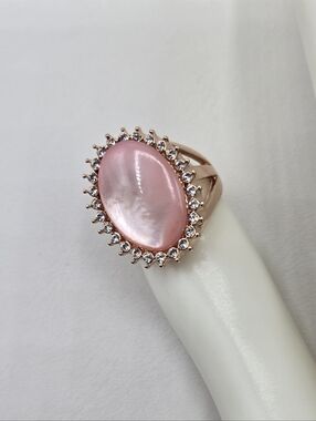 Swarovski Crystal Elements Rose Gold Statement Ring Pink Size 6 Halo Prom Bridal